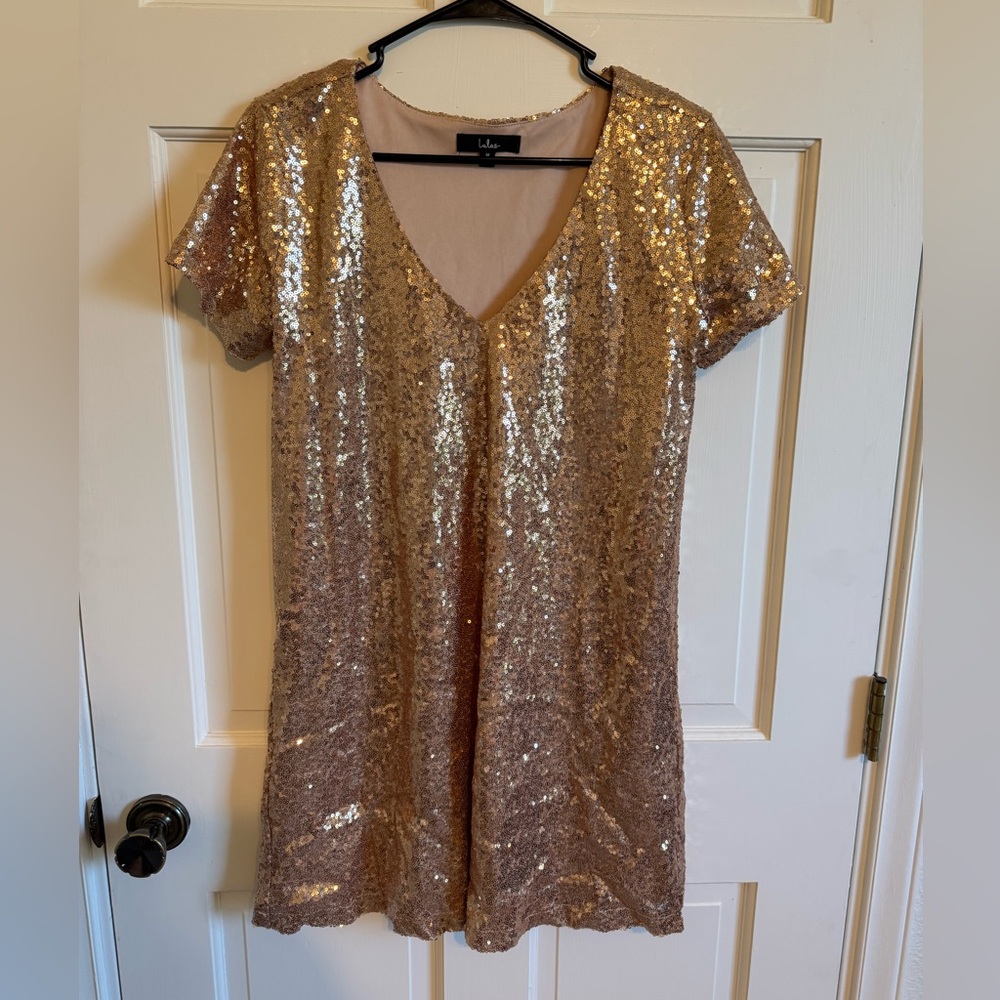 Lulu's Shimmering Gold Sequin Mini Dress